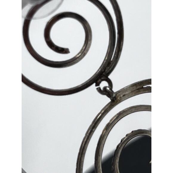 Vintage Signed CA 925 Sterling Silver Hammered Swirl Twirl Dangle Post Earrings - Picture 12 of 12